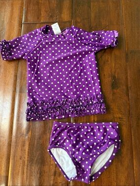 Ruffle Butts Purple Polka Dot Rashguard Swim Set
